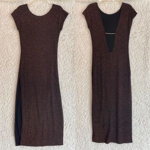 Sparkly bronze high slit rhinestone accent vintage dress